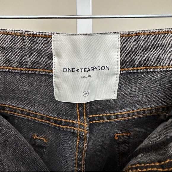 ONE TEASPOON RECYCLED BLACK LOWRIDER WIDE LEG JEANS size 24 - Picture 6 of 7